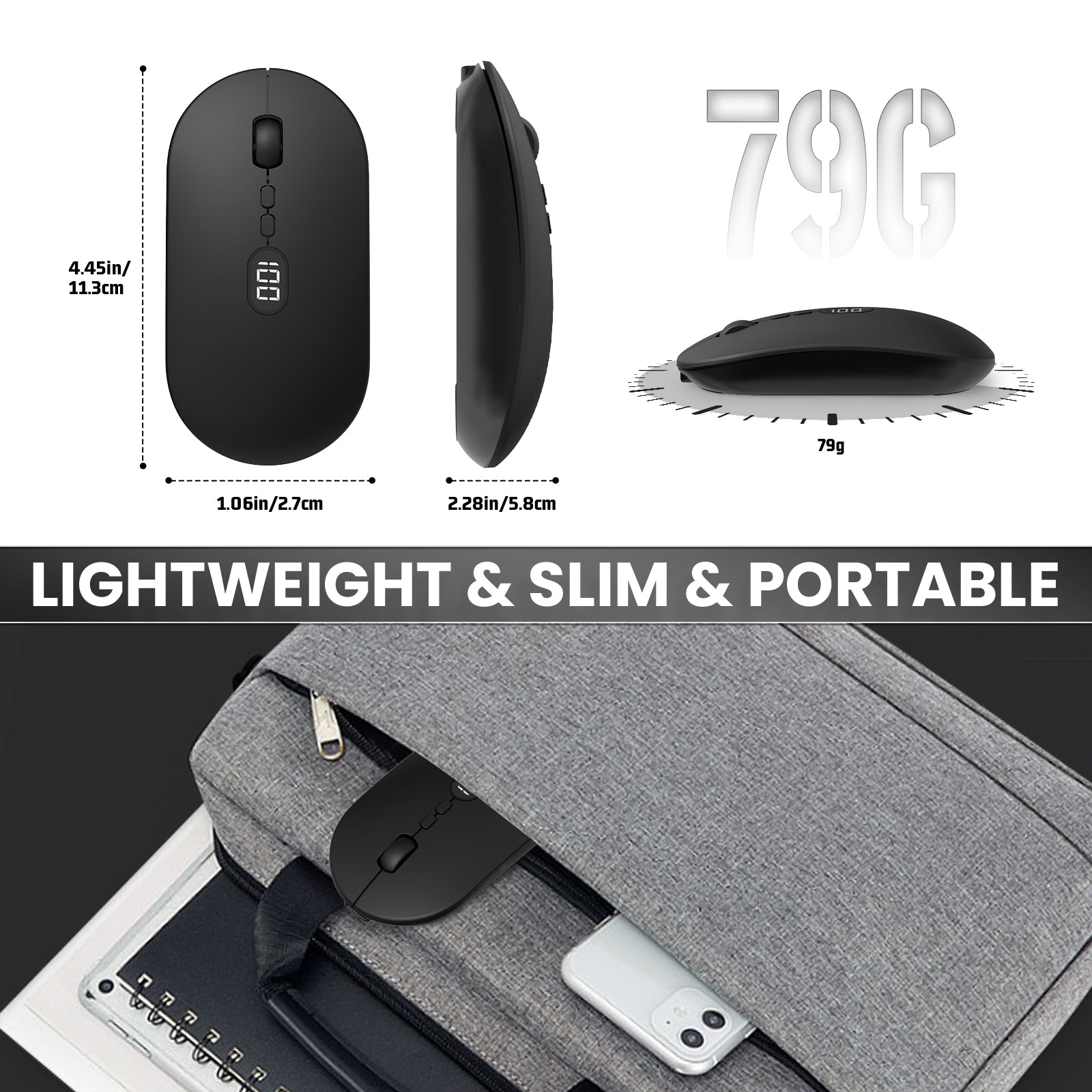 ZIYOU LANG X1 Wireless Lightweight Mouse with Battery Display Screen 2.4G Cordless Slim Mice for Laptop Silent Click Computer Mouse