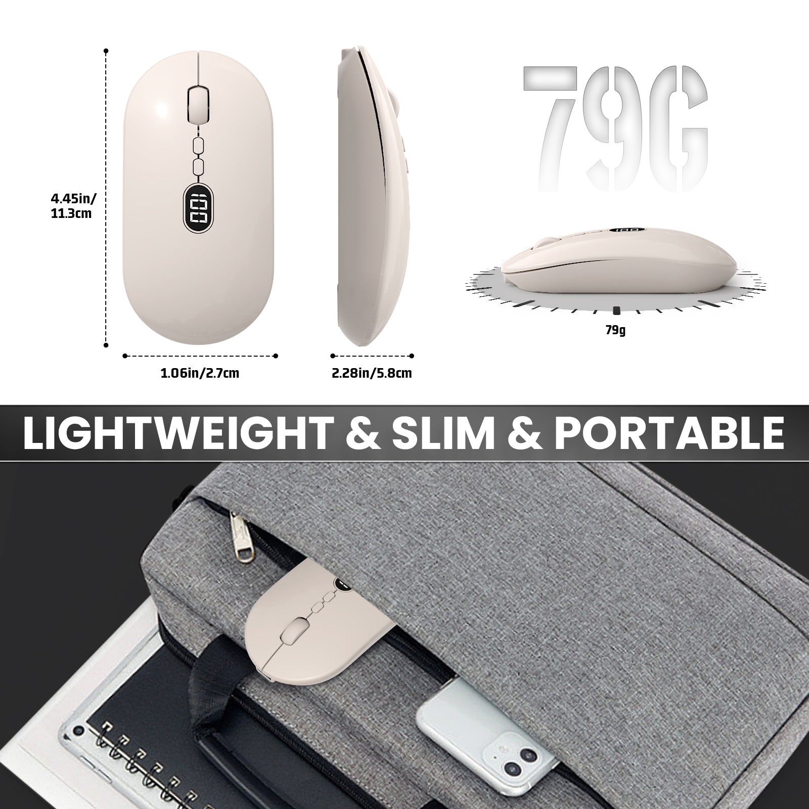 ZIYOU LANG X1 Wireless Lightweight Mouse with Battery Display Screen 2.4G Cordless Slim Mice for Laptop Silent Click Computer Mouse