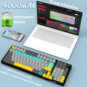 AJAZZ AK992 Hotswap Mechanical Keyboard,LIGHTSYNC RGB,4000mAh Battery,2.4Ghz/BT5.0/Wired, GASKET Mount ,99 Key with Volume Knob,PBT Keycaps for Win/Mac