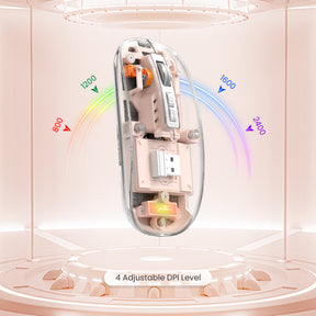 HXSJ Wireless Mouse, Slim Dual Mode Bluetooth 5.1/2.4G, Silent Rechargeable Transparent Mouse 2400 DPI, Battery Level Visible