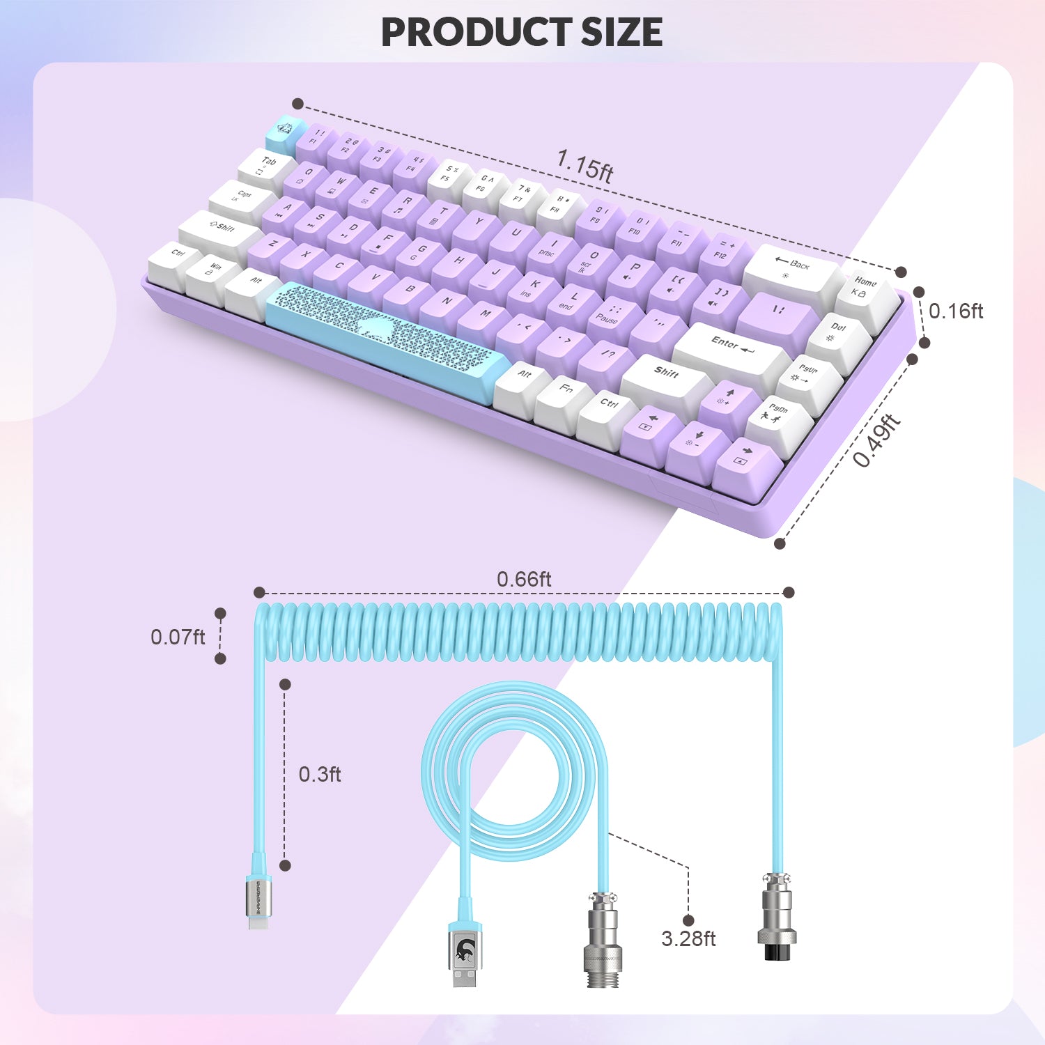 ZIYOULANG T8 60% Gaming Keyboard,68 Keys Compact Mini Wired Mechanical Keyboard with 18 Chroma RGB Backlit,Blue Switch,USB C Coiled Keyboard Cable for PC