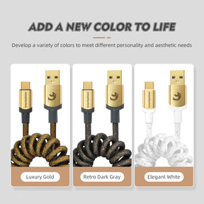 MAMBASNAKE C03 Custom Coiled USB C Cable for Gaming Keyboard, Starlight Braided Type C Charging Cable with Detachable Metal Aviator