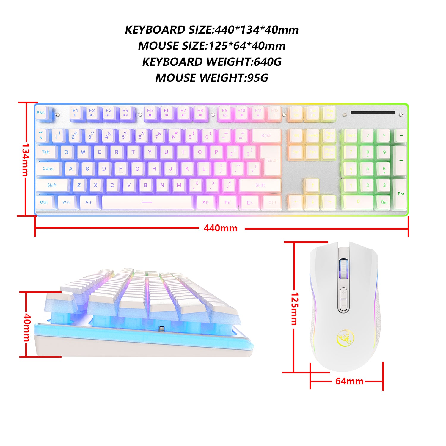 HXSJ L96 Wireless Keyboard Mouse Combo, 3000mAh Rechargeable RGB Full Size Keyboard with Pudding Keycaps +4800DPI Optical Mice, Mechanical Feel Keyboard and Mouse Set for PC Gamer