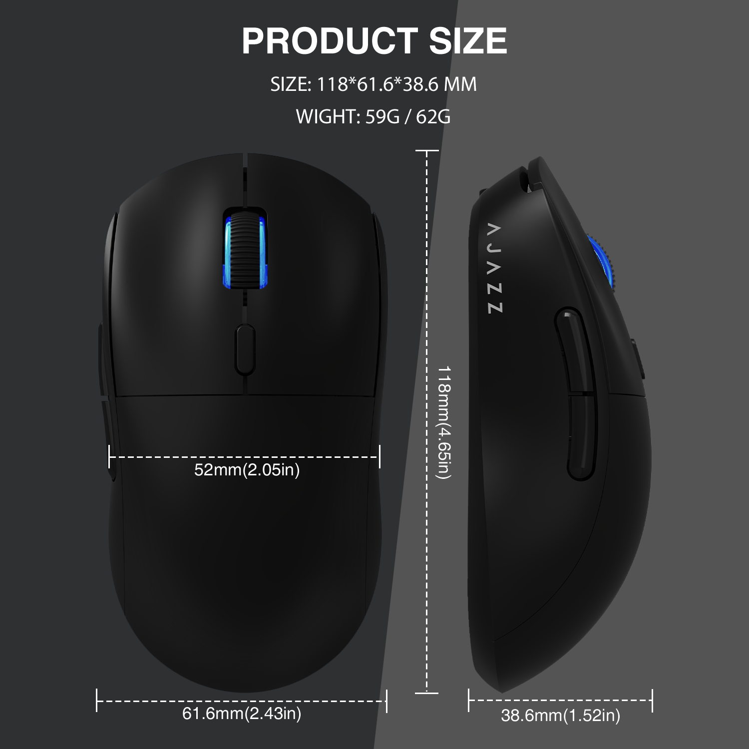 AJAZZ AJ199 Wireless Gaming Mouse,Ultra-Lightweight(59g),Optical Sensor Pixart PAW3395,26000 DPI,2.4Ghz,USB C Wired,Programmable