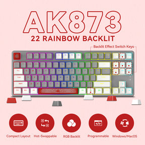 AJAZZ AK873-75% Wired Gaming Keyboard-Hot Swap Mechanical Keyboard-LIGHTSYNC RGB Compact 87 Keys-Magnetic Upper Cover for PC/Mac