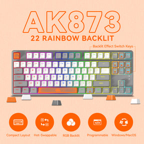 AJAZZ AK873-75% Wired Gaming Keyboard-Hot Swap Mechanical Keyboard-LIGHTSYNC RGB Compact 87 Keys-Magnetic Upper Cover for PC/Mac