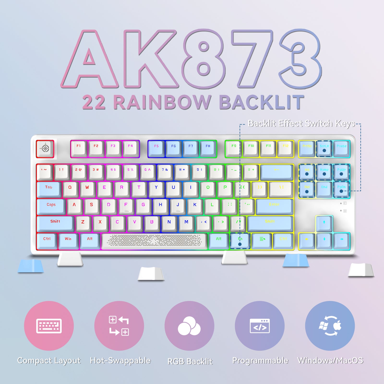 AJAZZ AK873-75% Wired Gaming Keyboard-Hot Swap Mechanical Keyboard-LIGHTSYNC RGB Compact 87 Keys-Magnetic Upper Cover for PC/Mac