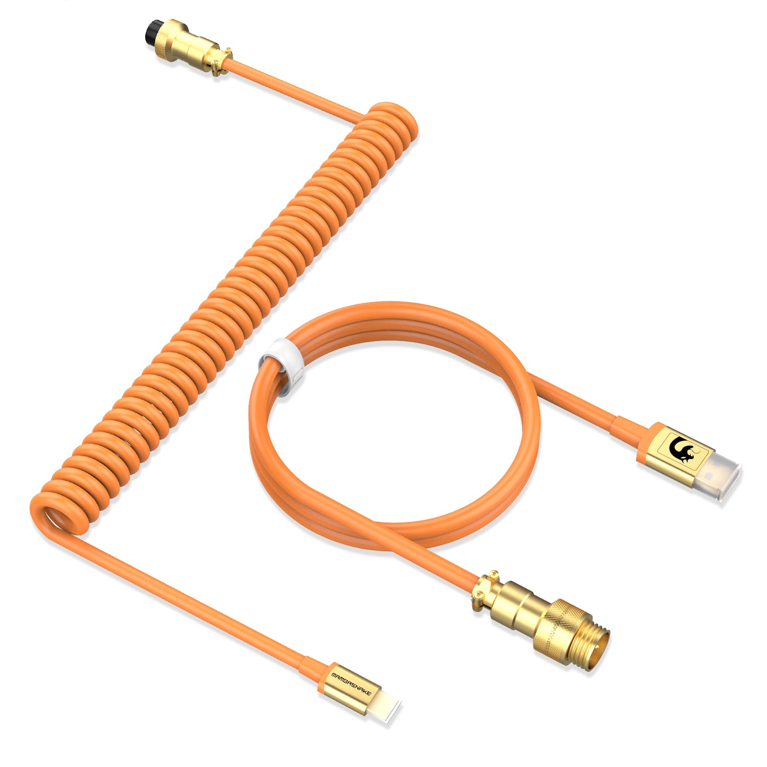 MAMBASNAKE Coiled Gaming Keyboard Cable, Pro Custom USB-C Cable for Mechanical Keyboard, TPU Spring Type-C Cable with Metal Aviation Connector