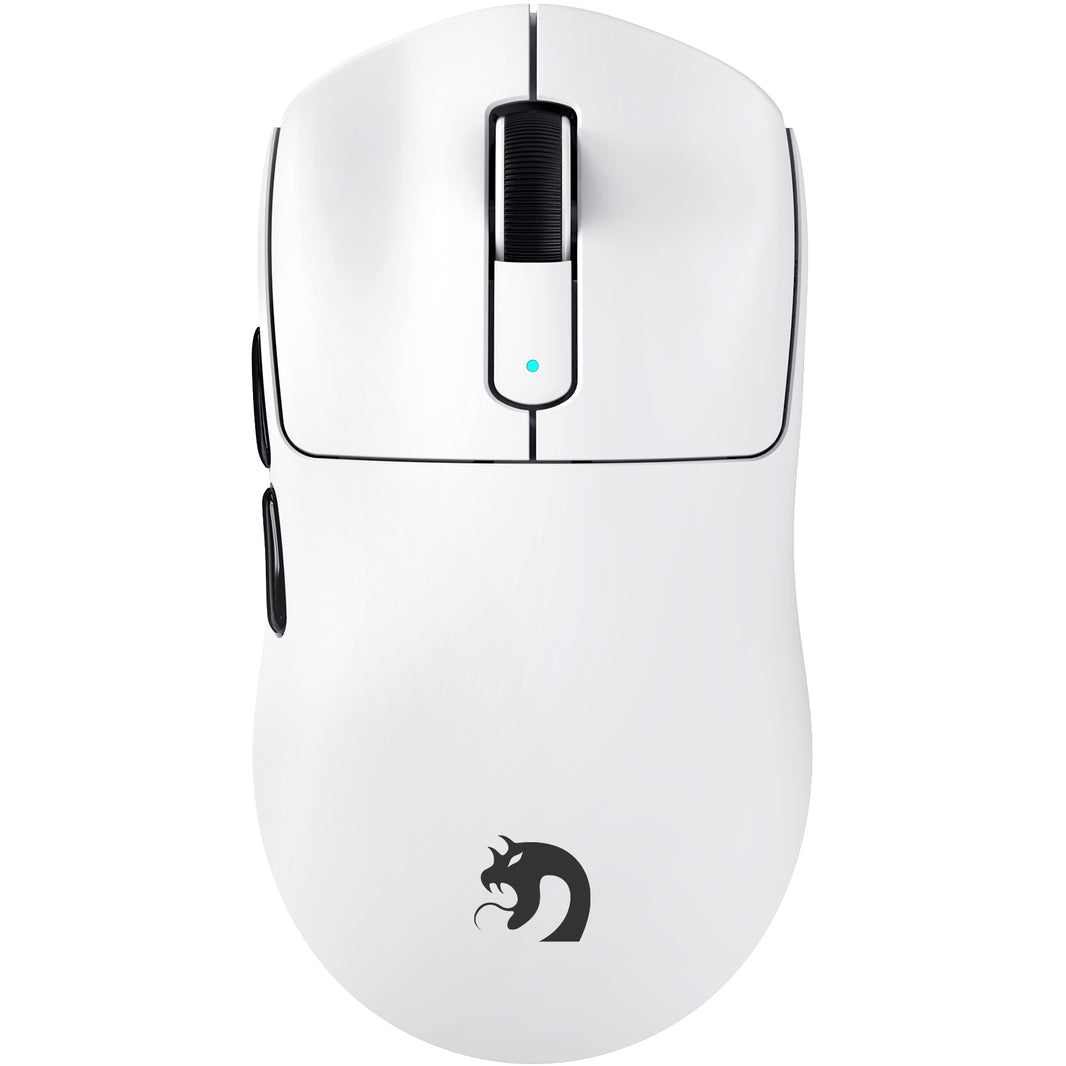 White MAMBASNAKE M3 wireless gaming mouse with ergonomic shape and black scroll wheel
