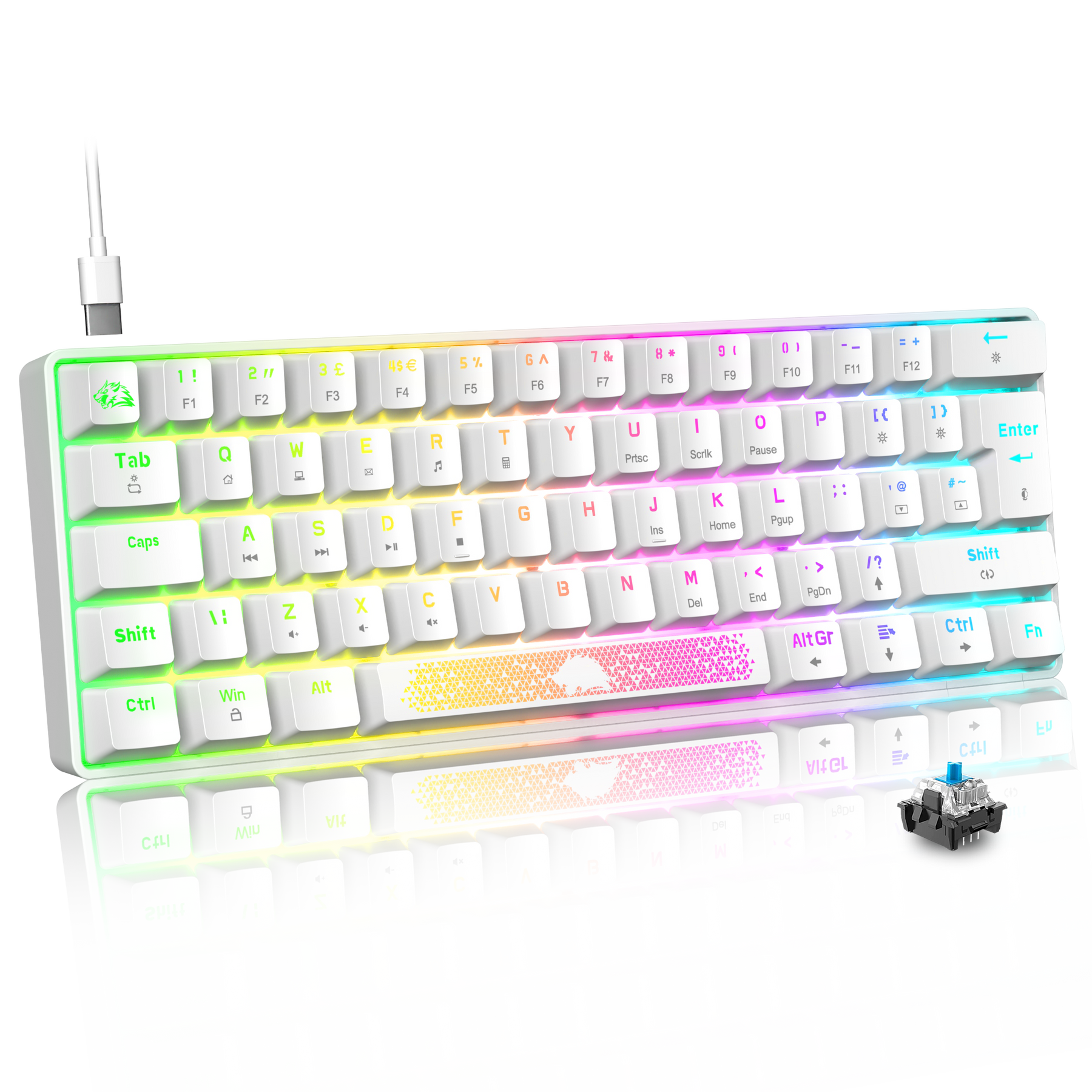 ZIYOU LANG T60RGB Mechanical Gaming Keyboard, 60% Compact 62 Key USB C Wired RGB Backlit LED Backlight Ergonomic Gaming Keyboard