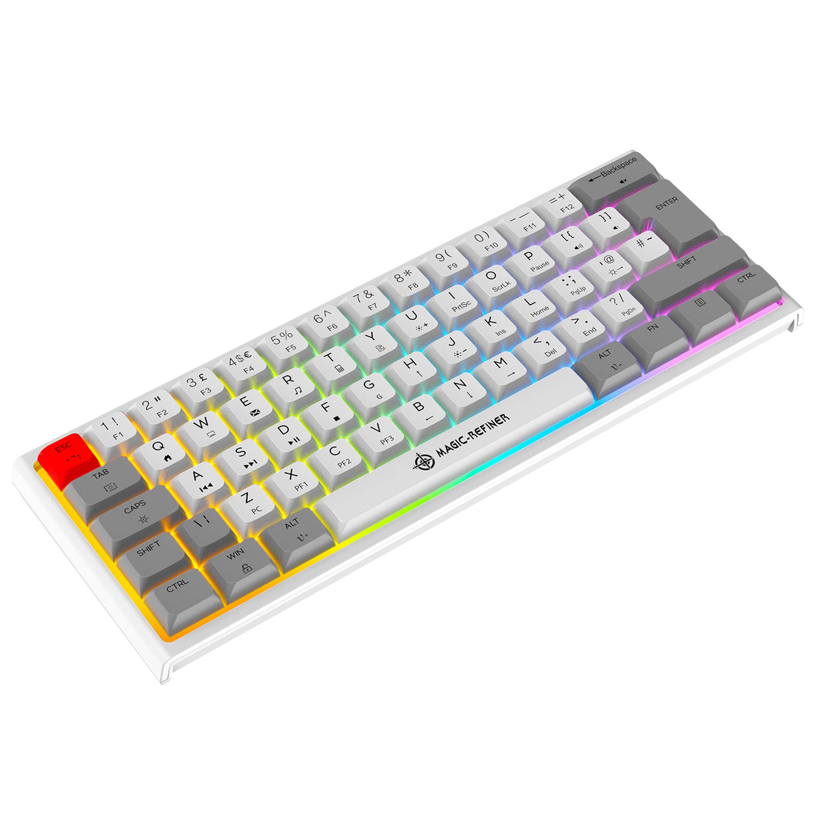 MAGIC-REFINER MK25 PRO UK Layout 60% Mechanical Keyboard, 14 RGB Backlit, Dye-Sublimation Keycap, for PC, White Grey (Red Switch)