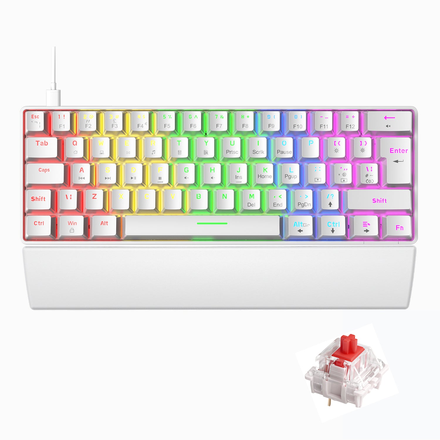 ZIYOU LANG T60 Mini 60% Percent Gaming Mechanical Keyboard UK Layout 19 Rainbow Light Up Compact Keyboard USB-C Cable for PC MAC