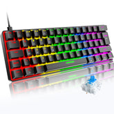 ZIYOU LANG T60 Mini 60% Percent Gaming Mechanical Keyboard UK Layout 19 Rainbow Light Up Compact Keyboard USB-C Cable for PC MAC