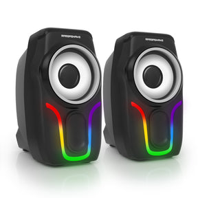 MAMBASNAKE CS-225 Stereo Volume Control Gaming Computer Speakers with 6 RGB Backlit Effect,USB Powered Wired Laptop Speakers with 3.5mm