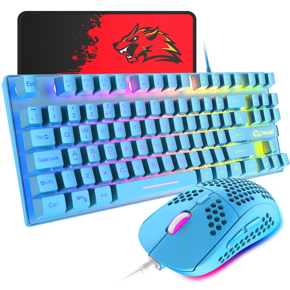 ZIYOU LANG T2 Gaming Keyboard and Mouse, Mechanical Feel Keyboard,RGB 6400 DPI Lightweight Gaming Mouse for Windows PC Gamers