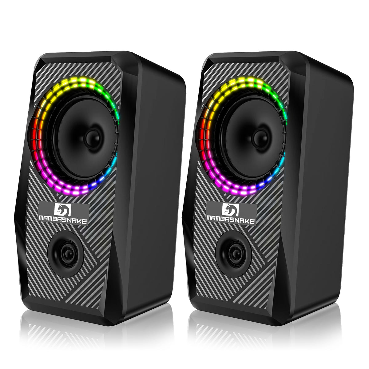 MAMBASNAKE CS-326 Wired RGB Gaming Speaker for PC 2.0 USB Powered Stereo Volume Contro, 6 LED Backlit Modes, USB Powered 3.5mm Aux Portable