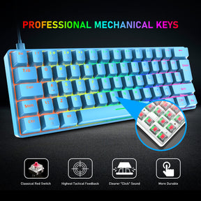 ZIYOU LANG T60 Keyboard Mouse Set, 60% Compact 62 Key USB C Backlit Mechanical Gaming Keyboard, 6400DPI RGB Gaming Mouse, Mice Pad