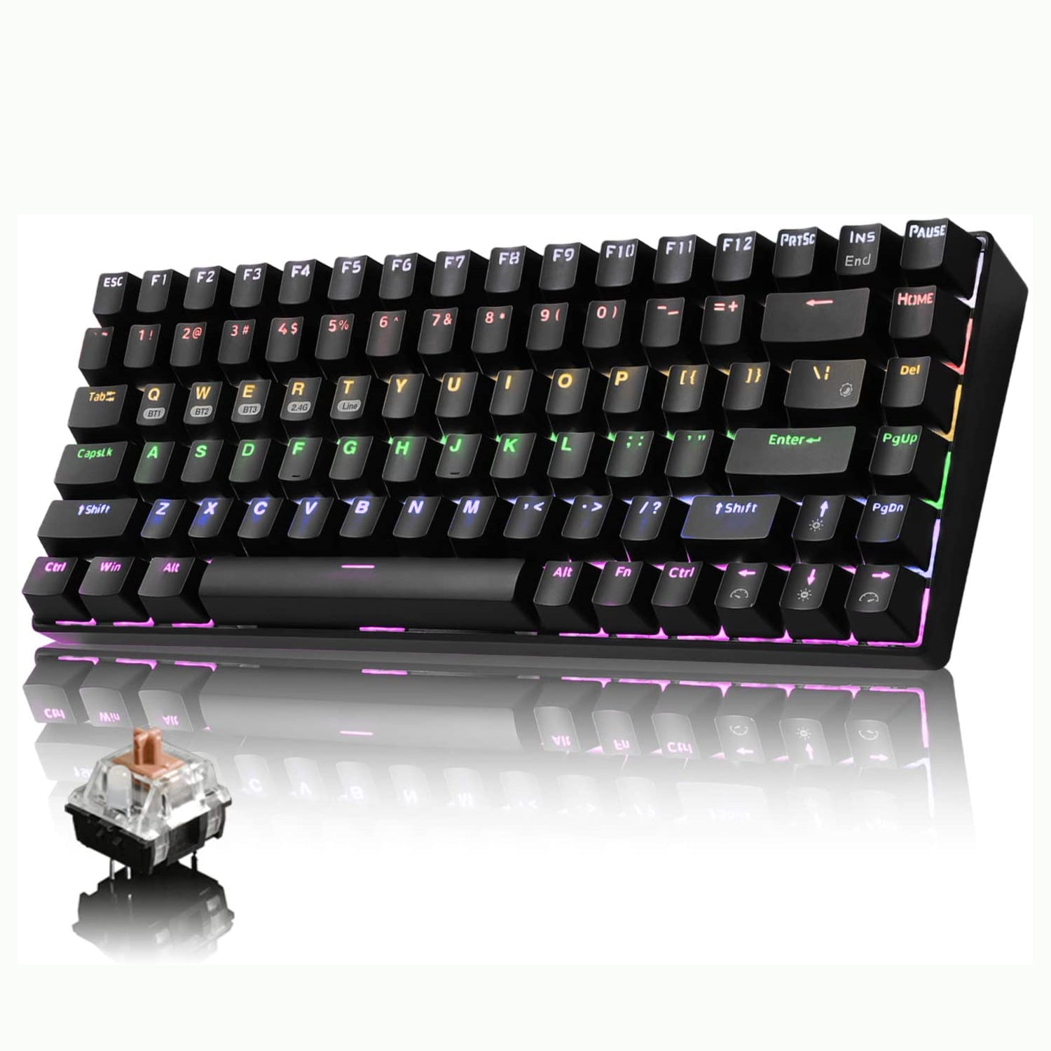 XINMENG XM84 84 Keys 3 Modes Mechanical Keyboard, Bluetooth 5.0/Wireless 2.4G/Wired, Rechargeable 3000mAh Battery, 20 LED Backlit Mode