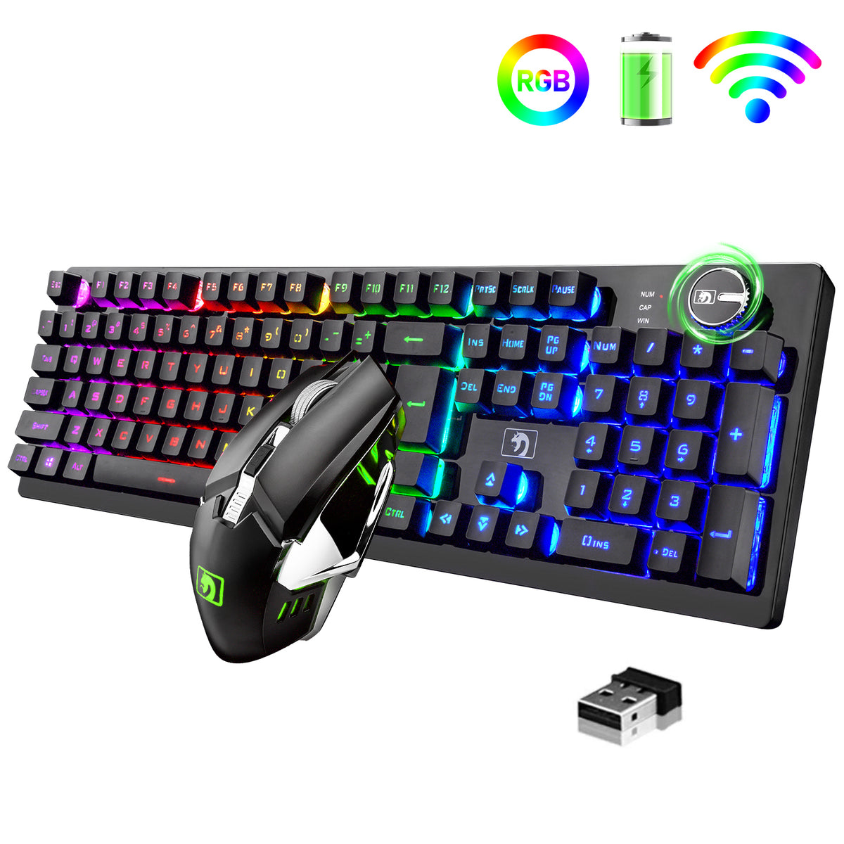 MAMBASNAKE K620 Wireless Gaming Keyboard & Mouse Combo,Mechanical Feel 100% Light Up Keyboard 4800mAh Rechargeable+PC Gaming Mice