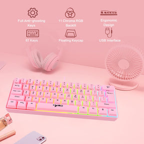 HXSJ V700 60% Gaming Keyboard, 61 Keys Portable Mini Compact Keyboard, 11 RGB Illuminated LED Backlit Waterproof Keyboard