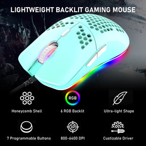 ZIYOU LANG M1 Wired Lightweight Gaming Mouse,6 RGB Backlit with 7 Buttons Programmable, Adjustable 6400DPI ,Ultralight Honeycomb Shell