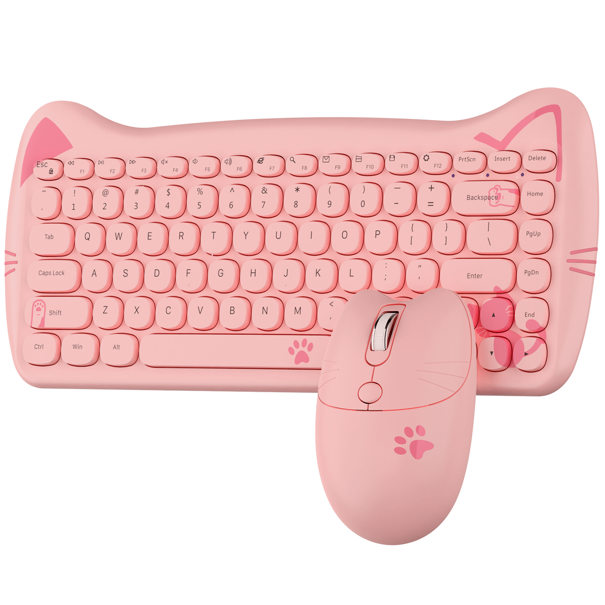 AJAZZ A3060 - 65 percent Cute Cat Wireless Keyboard and Mouse Set Retro Typewriter Cordless Aesthetic Mouse, for Mac Laptop PC