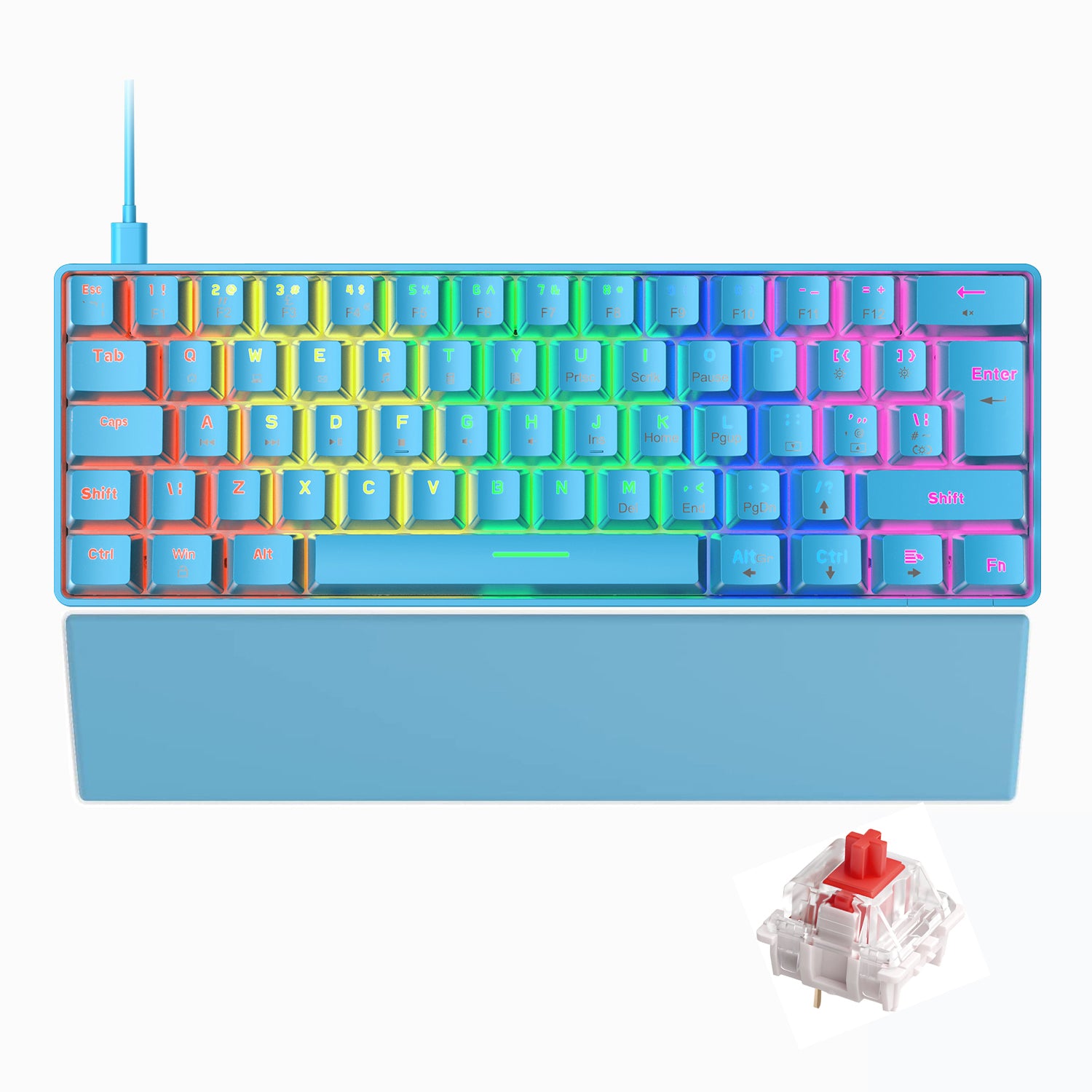 ZIYOU LANG T60 Mini 60% Percent Gaming Mechanical Keyboard UK Layout 19 Rainbow Light Up Compact Keyboard USB-C Cable for PC MAC