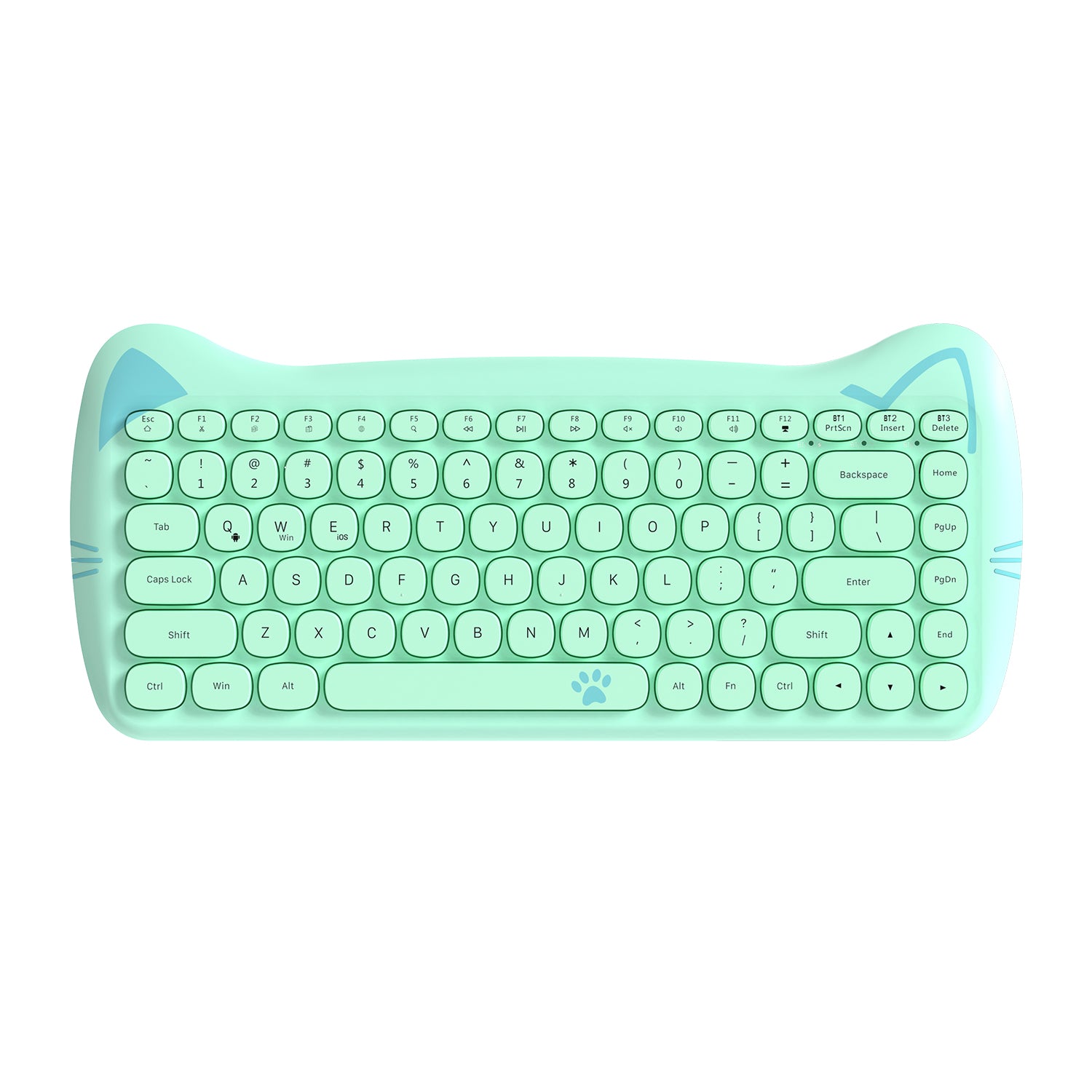 AJAZZ 3060i Wireless Cute Computer Keyboard Lovely Cat Silent Office Bluetooth Keyboard Retro Round Matte Texture Keycap for iPad Laptop