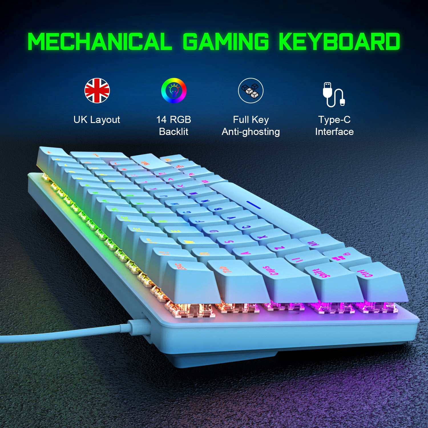 MAGIC-REFINER MK22 Compact 60% Mechanical Gaming Keyboard with all key Anti-ghosting , 61 Key Rainbow RGB Backlit Metal Plate Type-C