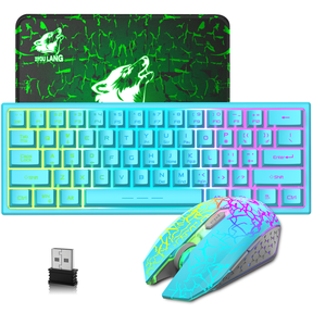 ZIYOU LANG T61 60% Ultra Compact Wireless Gaming Keyboard and Mouse Set with Mousepad 2400 DPI Rainbow Backlit 3800 mAh Rechargeable