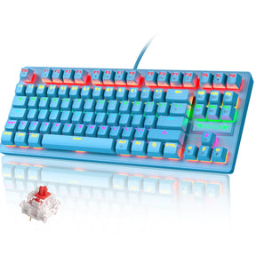 FELiCON K2 Wired 80% Percent Mechanical Gaming Keyboard UK Layout Rainbow Light Up Keyboard Compact 88 Keys Ergonomic for PC Mac