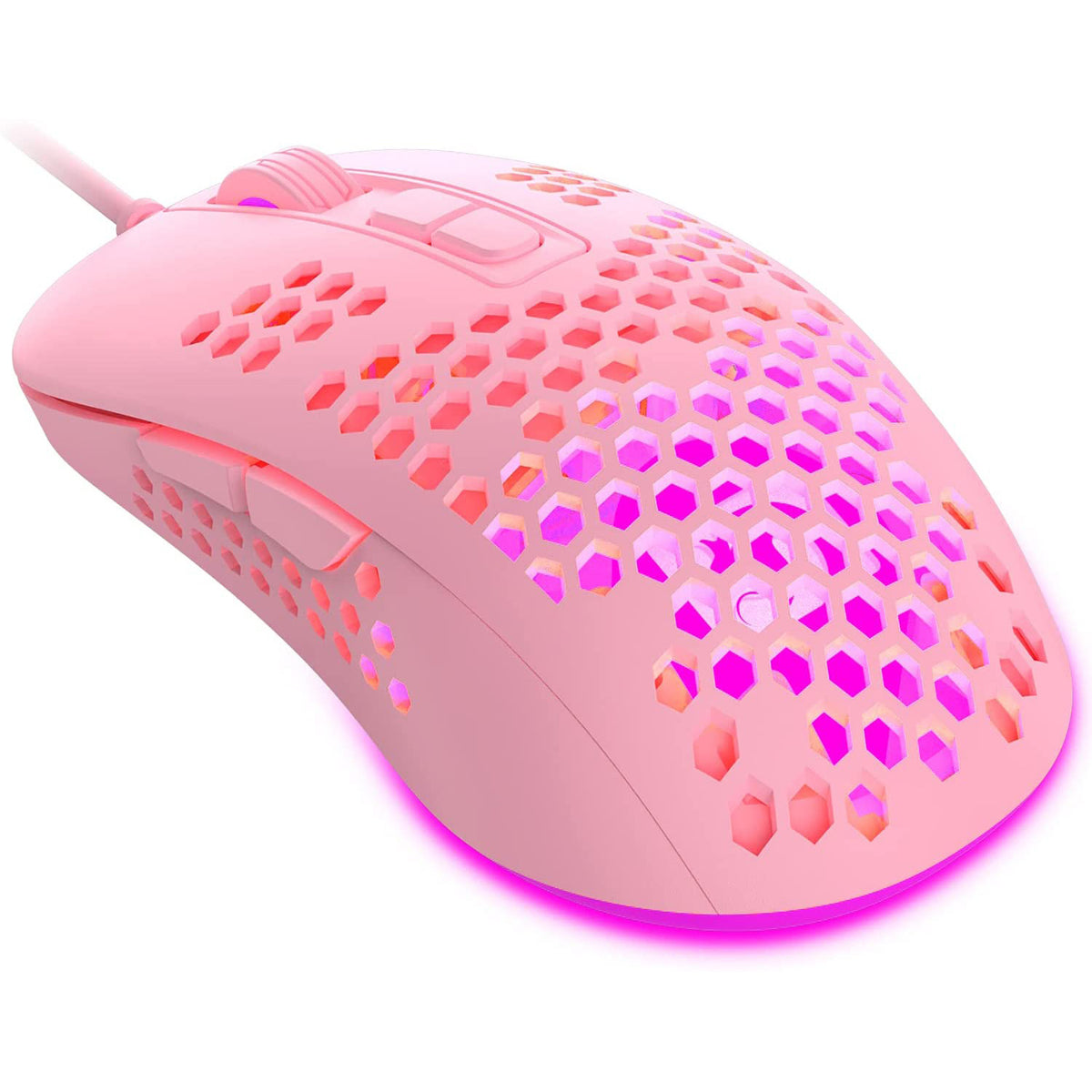 Souris de jeu filaire légère, souris d'ordinateur optique USB avec rétroéclairage RVB, 4 DPI réglables jusqu'à 2400, souris ergonomique pour ordinateur portable Gamer avec coque en nid d'abeille pour Windows 7/8/10/XP Vista Linux - Rose