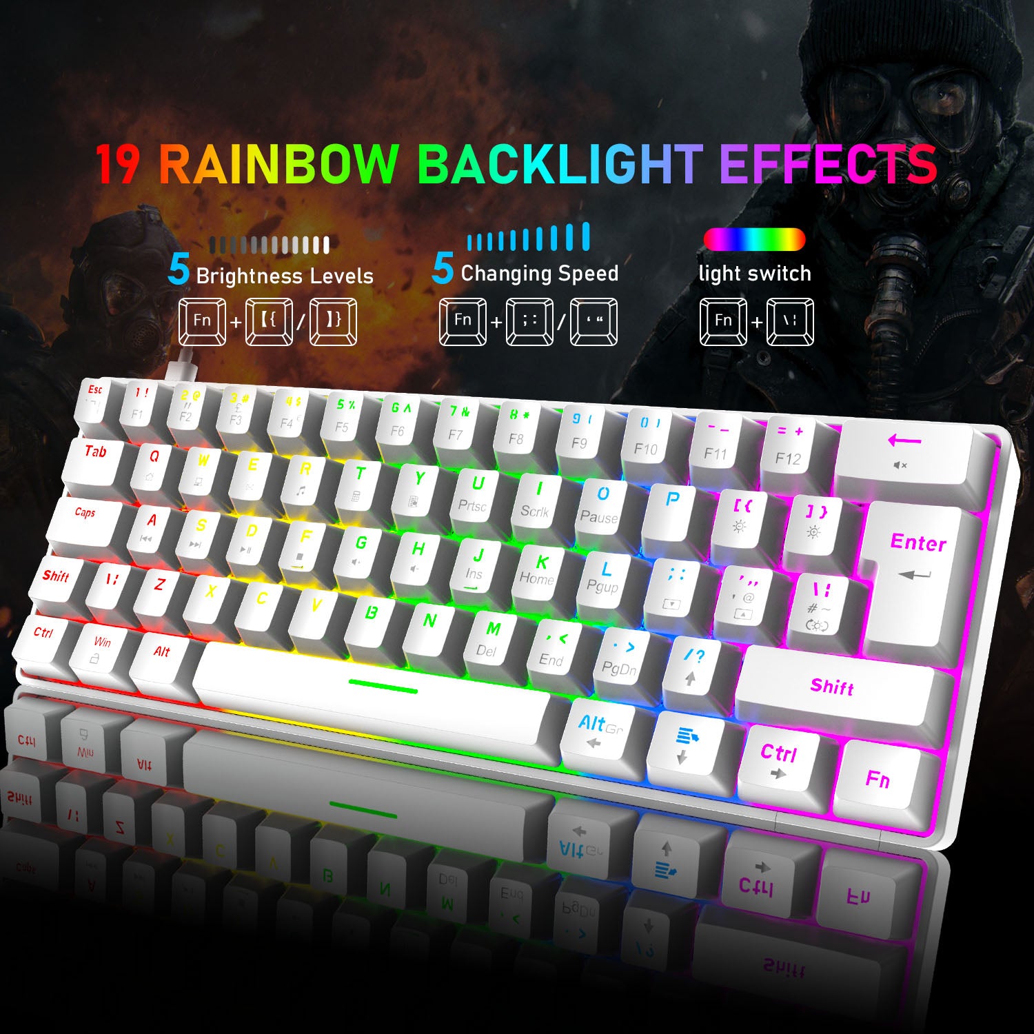 ZIYOU LANG T60 Keyboard Mouse Set, 60% Compact 62 Key USB C Backlit Mechanical Gaming Keyboard, 6400DPI RGB Gaming Mouse, Mice Pad