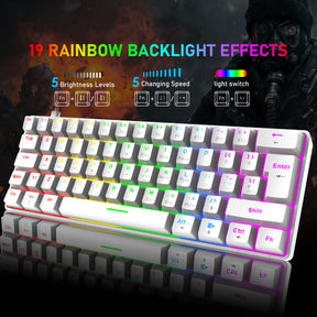 ZIYOU LANG T60 Keyboard Mouse Set, 60% Compact 62 Key USB C Backlit Mechanical Gaming Keyboard, 6400DPI RGB Gaming Mouse, Mice Pad