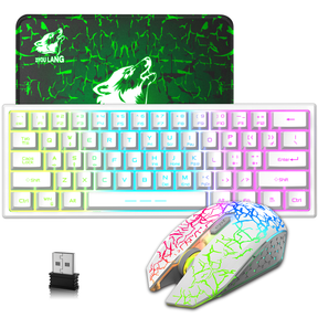 ZIYOU LANG T61 60% Ultra Compact Wireless Gaming Keyboard and Mouse Set with Mousepad 2400 DPI Rainbow Backlit 3800 mAh Rechargeable