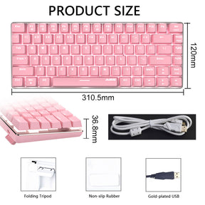 AJAZZ AK33 Gaming Mechanical Keyboard Type-C Computer Keyboard with Rainbow LED Backlit 82keys Anti-ghosting, Blue Switch