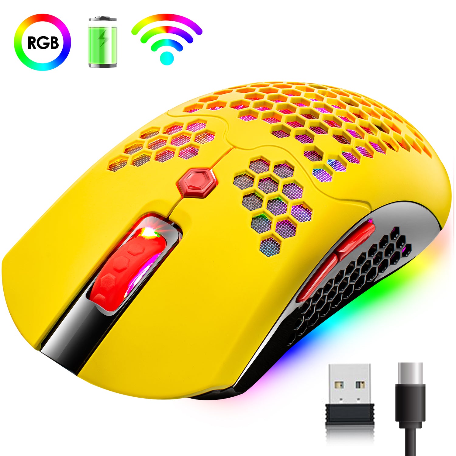 ZIYOU LANG X2 Wireless/ Wired Gaming Mouse,16 RGB Backlit Ultralight Honeycomb Shell with Programmable Driver,Rechargeable 800mA,12000 DPI