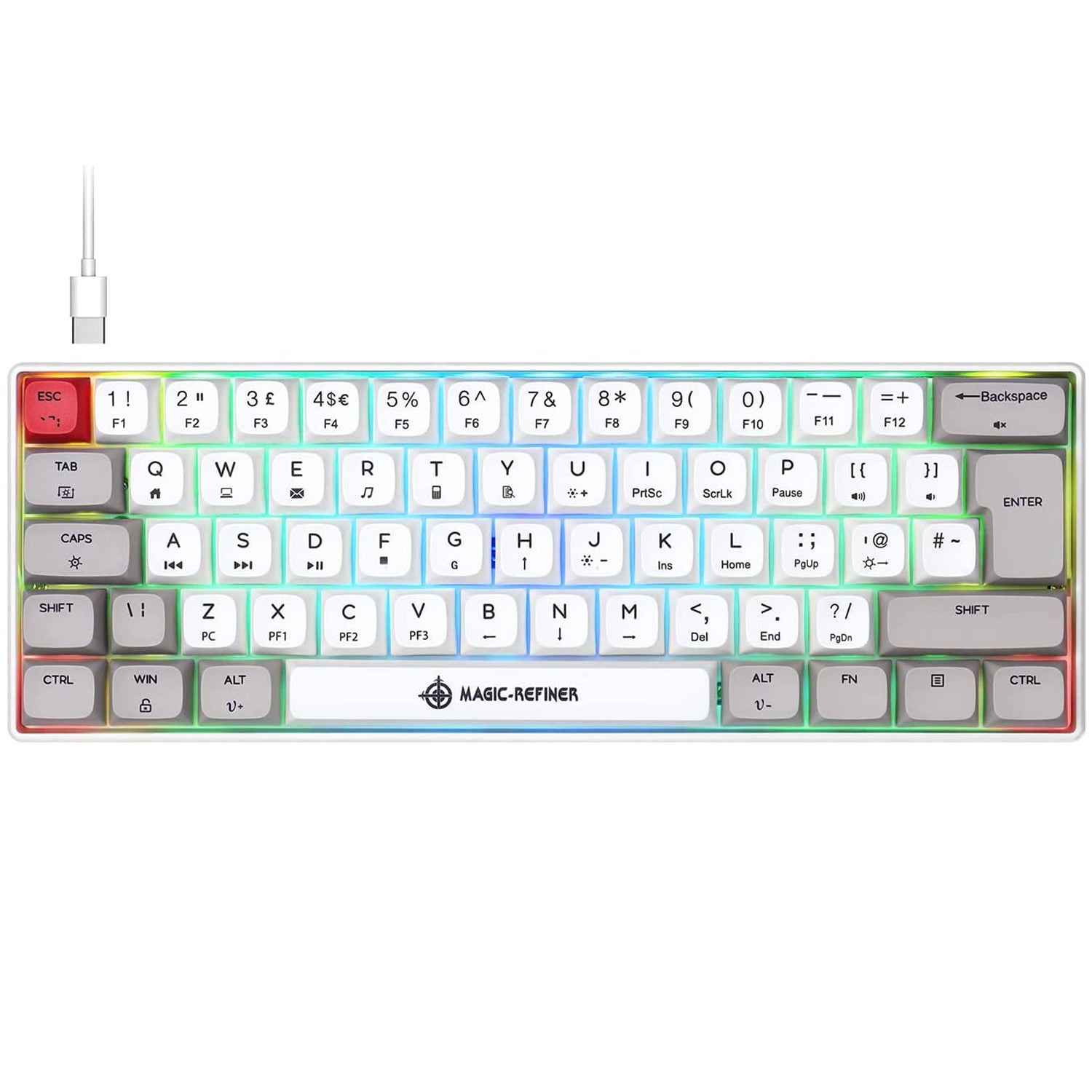 MAGIC-REFINER MK21 UK Layout 60% Mechanical Gaming Keyboard Mini Compact Wired Type C Dye-Sublimation PBT USB Water-resistant 14 Chroma RGB Illuminated