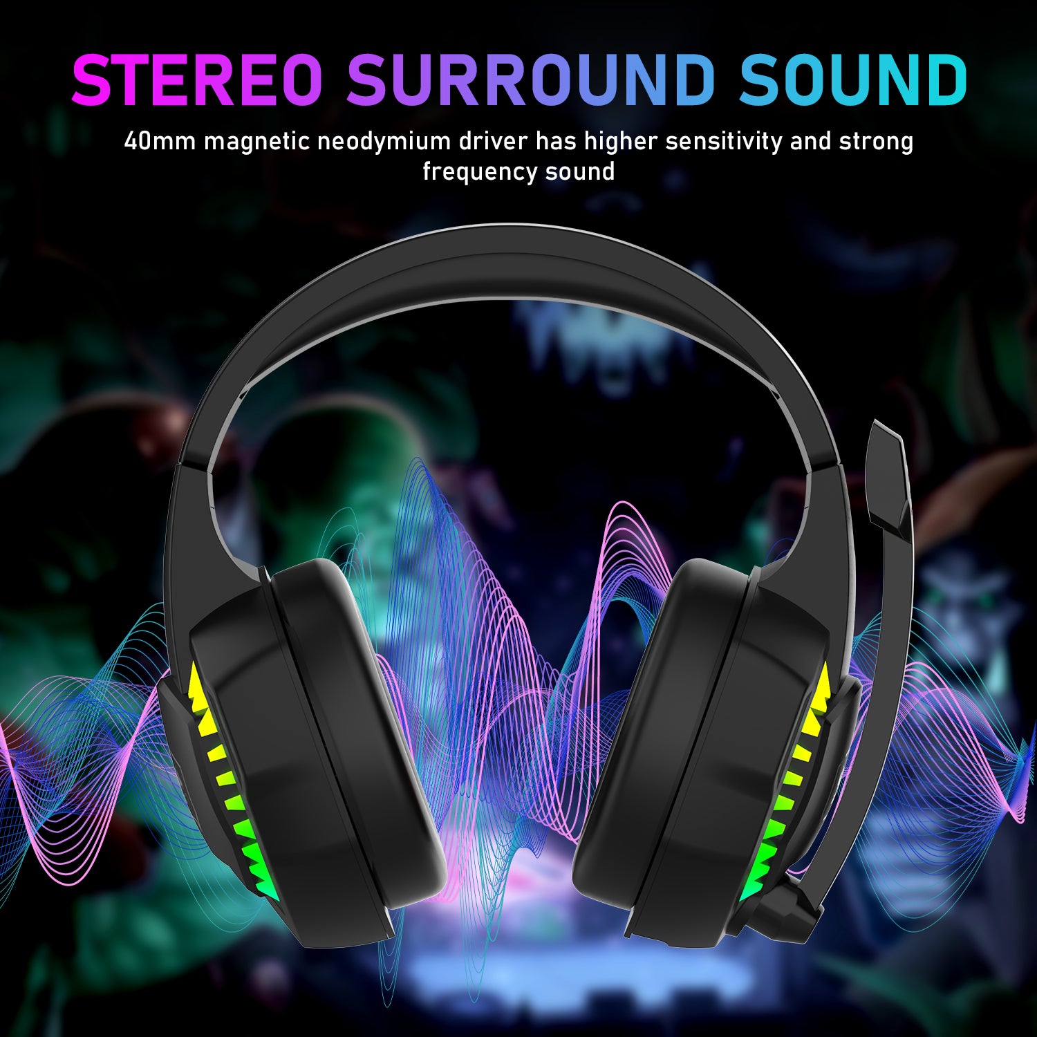 MAMBASNAKE CY907 Gaming Headset, Noise Cancelling Over Ear Headphones with Microphone for PS4 PC Xbox One PS5, Rainbow LED Backlit