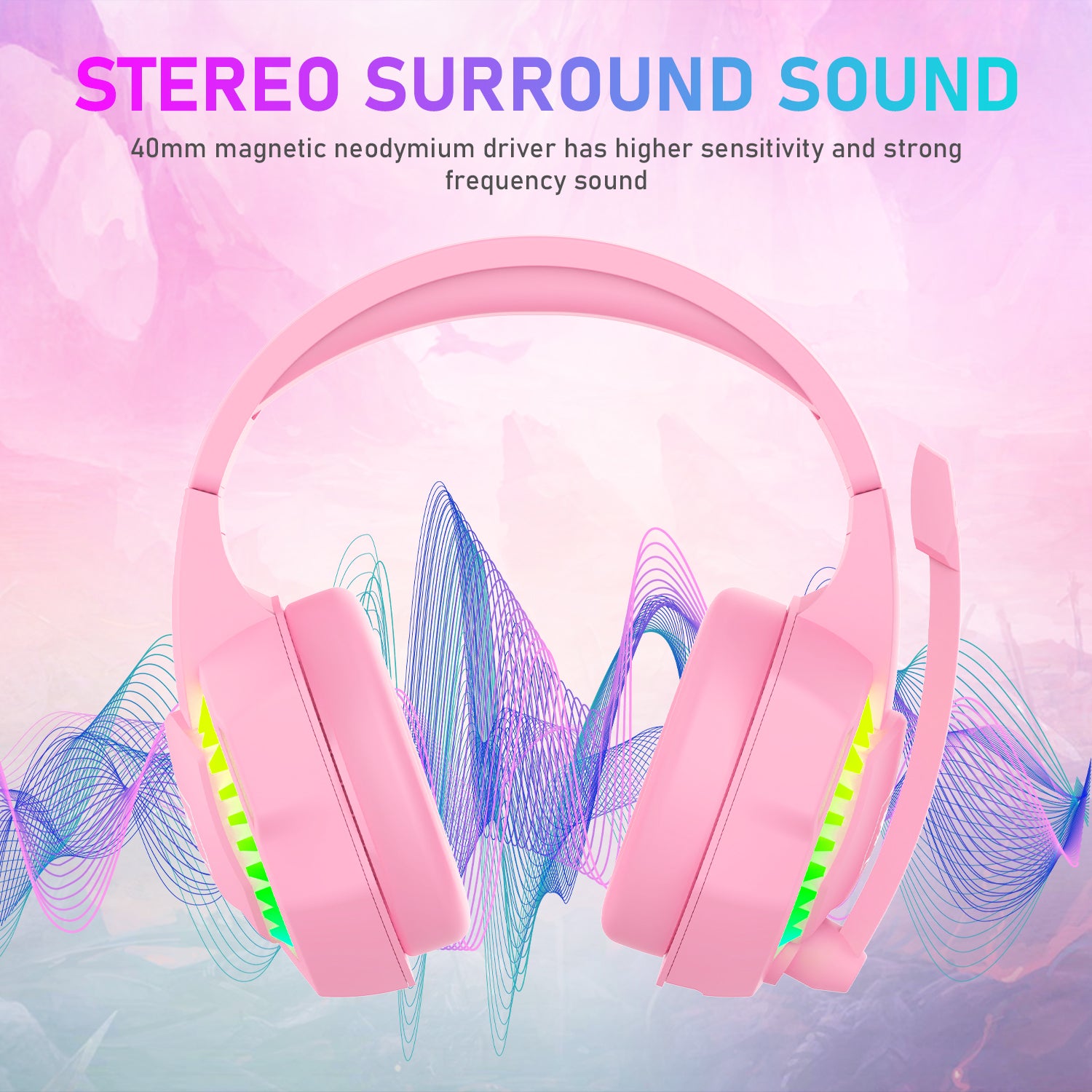 MAMBASNAKE CY907 Gaming Headset, Noise Cancelling Over Ear Headphones with Microphone for PS4 PC Xbox One PS5, Rainbow LED Backlit