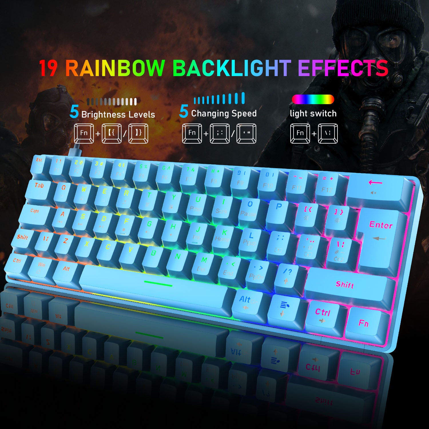 ZIYOU LANG T60 Keyboard Mouse Set, 60% Compact 62 Key USB C Backlit Mechanical Gaming Keyboard, 6400DPI RGB Gaming Mouse, Mice Pad