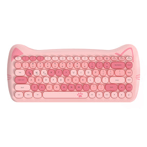 AJAZZ 3060i Wireless Cute Computer Keyboard Lovely Cat Silent Office Bluetooth Keyboard Retro Round Matte Texture Keycap for iPad Laptop