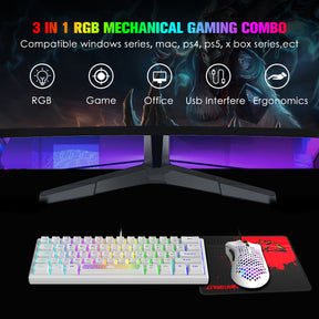 ZIYOU LANG K61 - 60% Compact Gaming Keyboard and Mouse Set UK Layout Ultralight 12000 DPI Breathable LED Honeycomb Shell Mouse