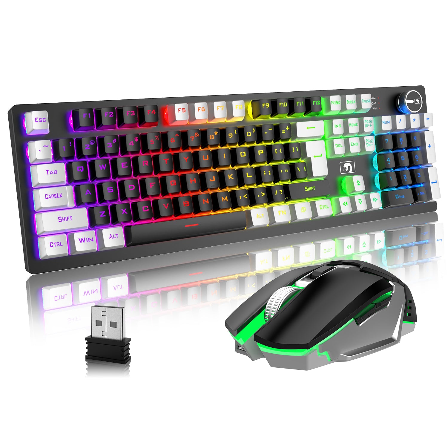 MAMBASNAKE K620 Wireless Gaming Keyboard & Mouse Combo,Mechanical Feel 100% Light Up Keyboard 4800mAh Rechargeable+PC Gaming Mice