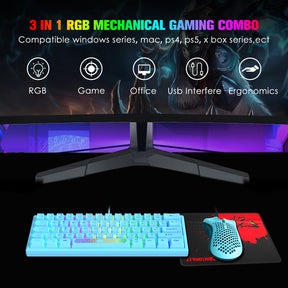 ZIYOU LANG K61 - 60% Compact Gaming Keyboard and Mouse Set UK Layout Ultralight 12000 DPI Breathable LED Honeycomb Shell Mouse