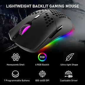 ZIYOU LANG M1 Wired Lightweight Gaming Mouse,6 RGB Backlit with 7 Buttons Programmable, Adjustable 6400DPI ,Ultralight Honeycomb Shell