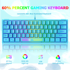 ZIYOU LANG K61 - 60 Percent Compact Gaming Keyboard UK Layout Ultralight LED Backlit Mechanical Feel PS4 Laptop PC Accessories