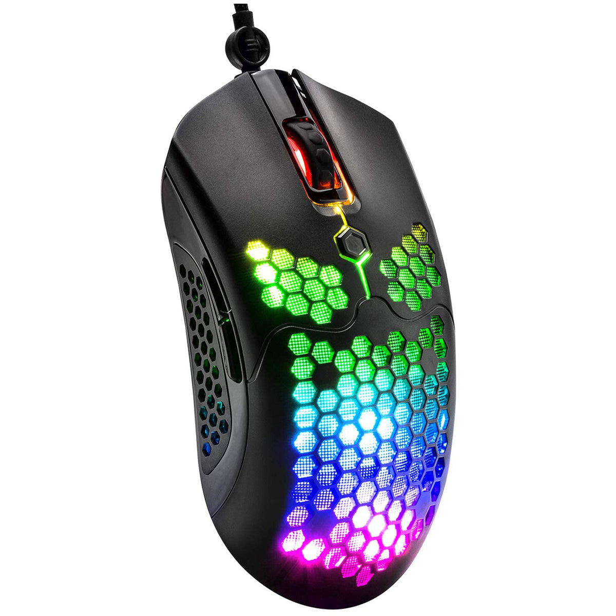 MAMBASNAKE M5 Wired Lightweight Gaming Mouse,26 RGB Backlit Mice with 7 Buttons Programmable Driver,PAW3325 12000DPI Mice, Honeycomb Shell