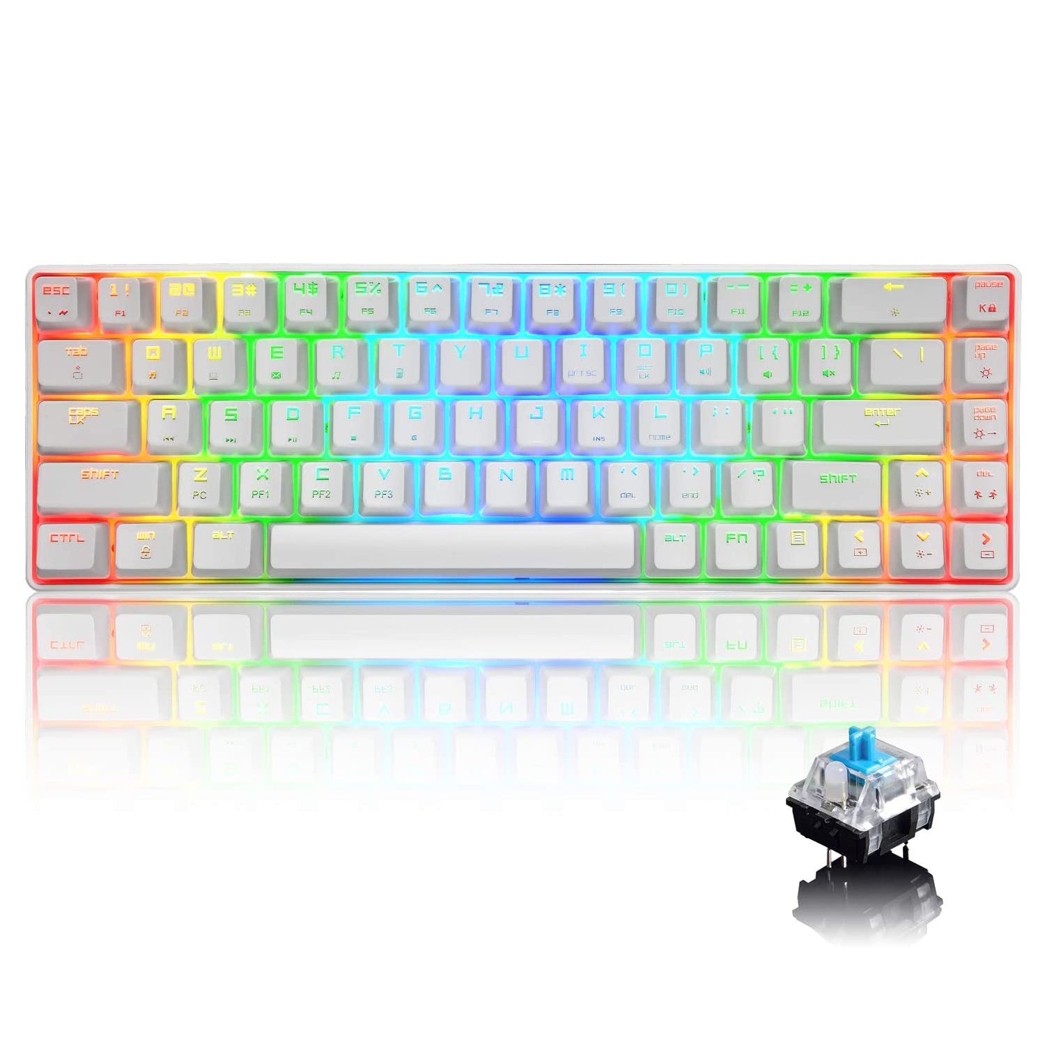 MAGIC-REFINER MK14 60% Mechanical Gaming Keyboard Type C Wired 68 Keys LED illuminated 18 Chroma RGB Lighting Clicky Switches Anti-ghosting