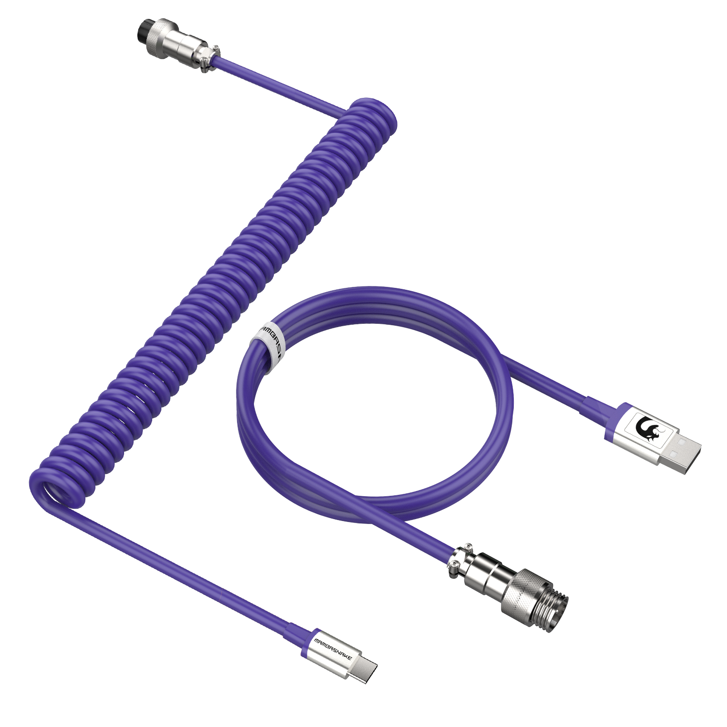 MAMBASNAKE Coiled Gaming Keyboard Cable, Pro Custom USB-C Cable for Mechanical Keyboard, TPU Spring Type-C Cable with Metal Aviation Connector